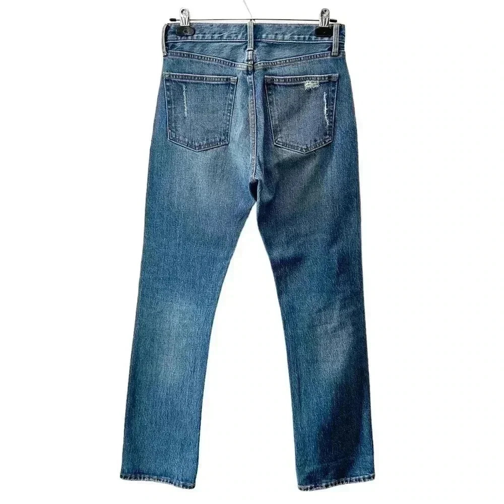 GAP High Waisted Straight Leg Jeans Cone Denim Distressed Blue Size 25 - Picture 4 of 15